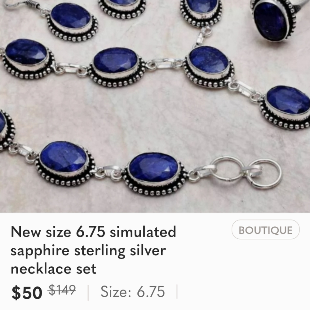 New simulated sapphire sterling silver jewelry set - Picture 2 of 2
